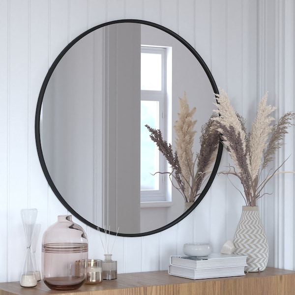 Flash Furniture 36" Round Black Metal Framed Accent Wall Mirror HFKHD-6GD-CRE8-091315-GG - main